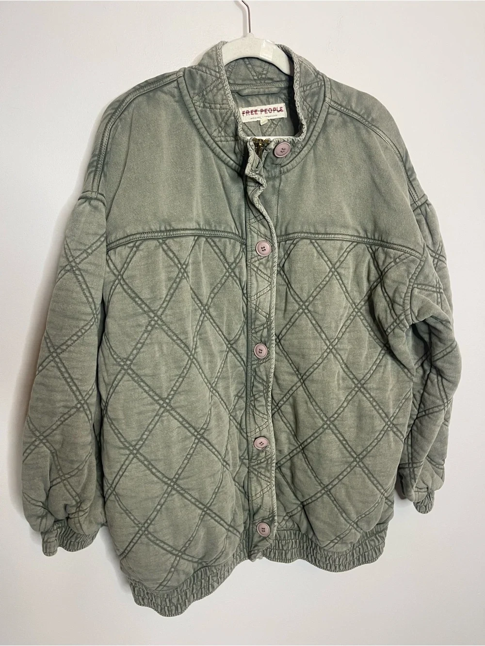 Free People Juno Green quilted coat Jacket size large
